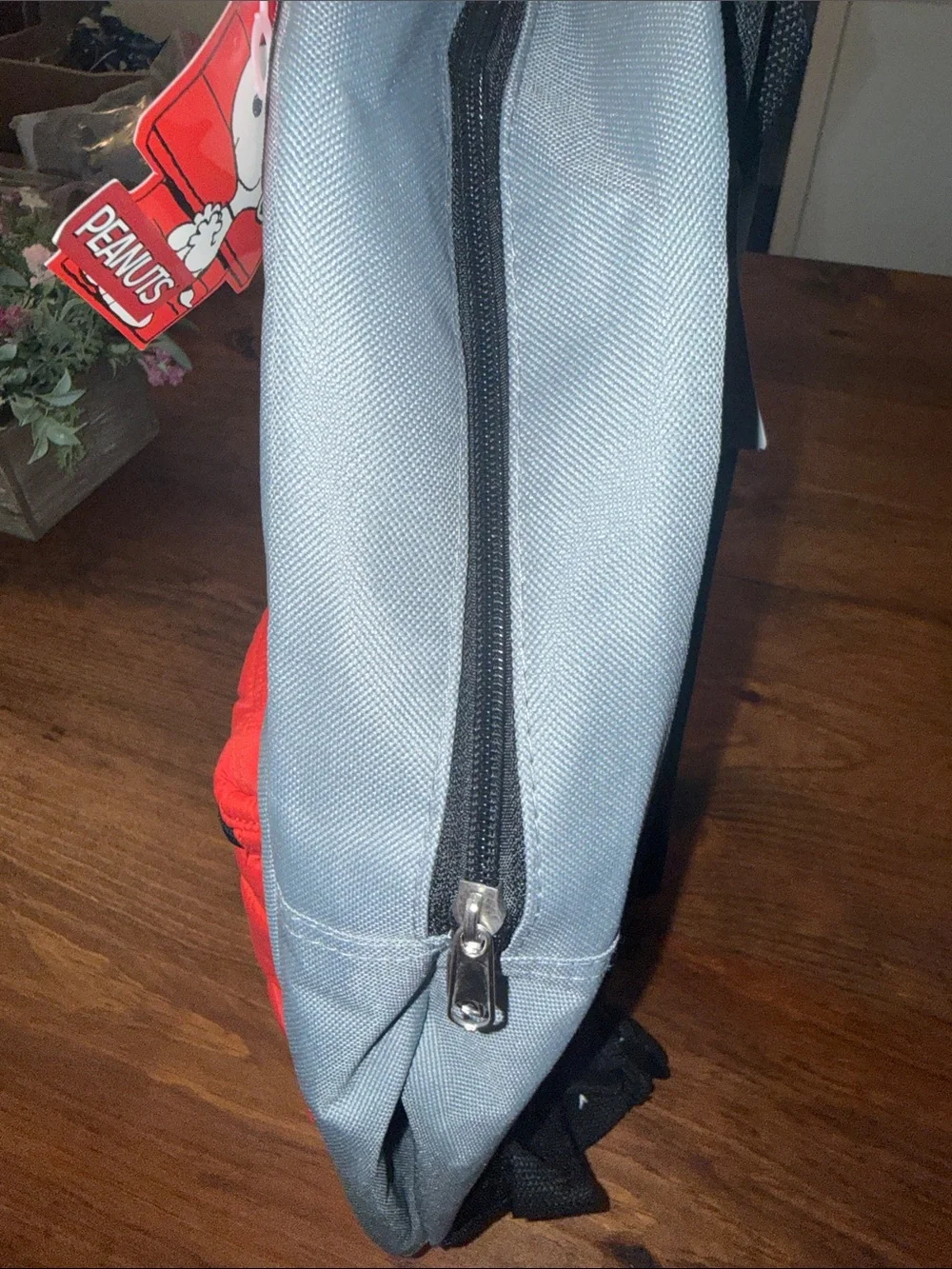 Peanuts Kids Backpack in Gray and Red with Snoopy & Woodstock